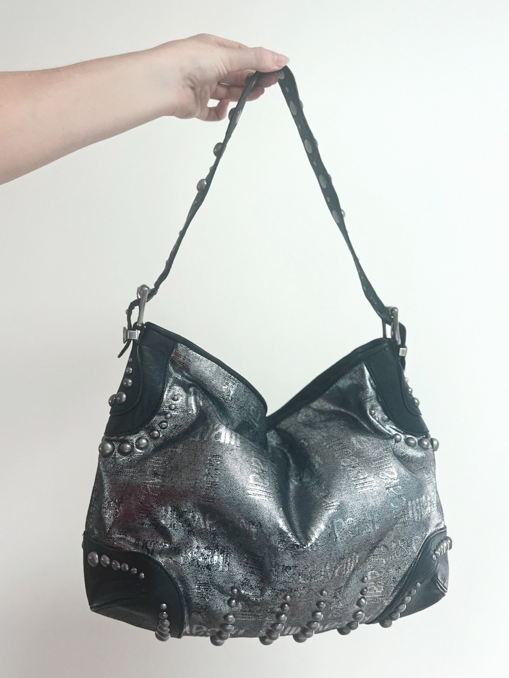 RARE 2007 Vintage Roberto Cavalli | Studded Metallic Hobo Bag - Picture 2 of 9